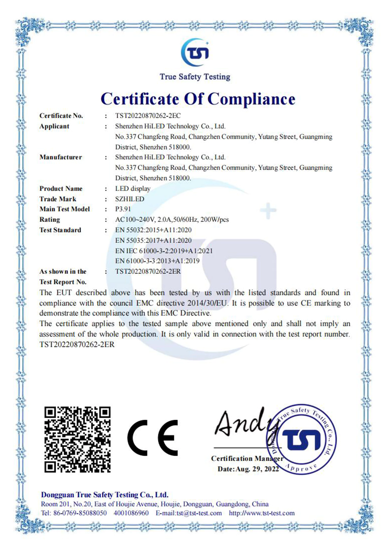 CE EMC Certificate